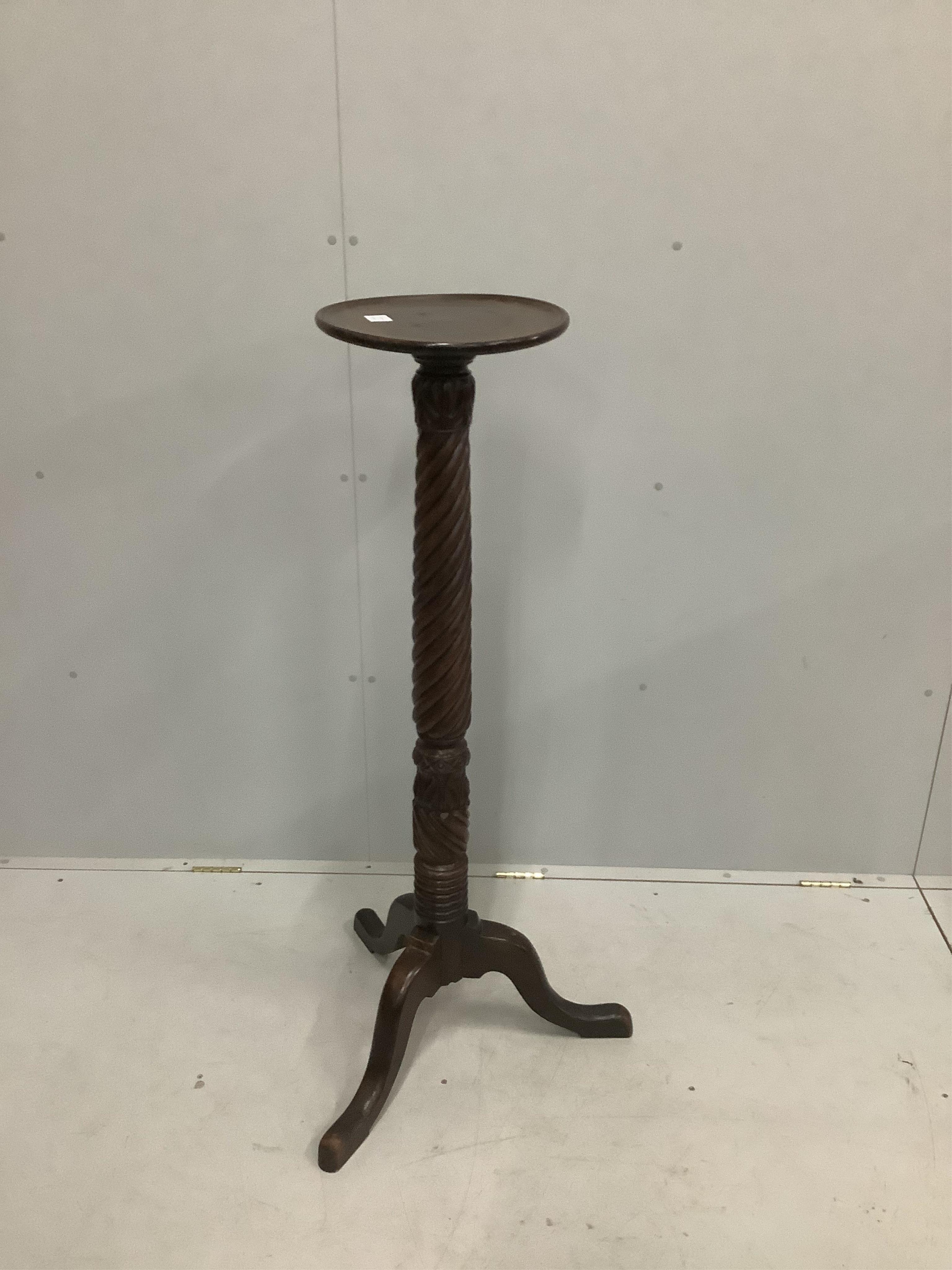 A Victorian and later spiral twist mahogany torchere, height 131cm. Condition - fair